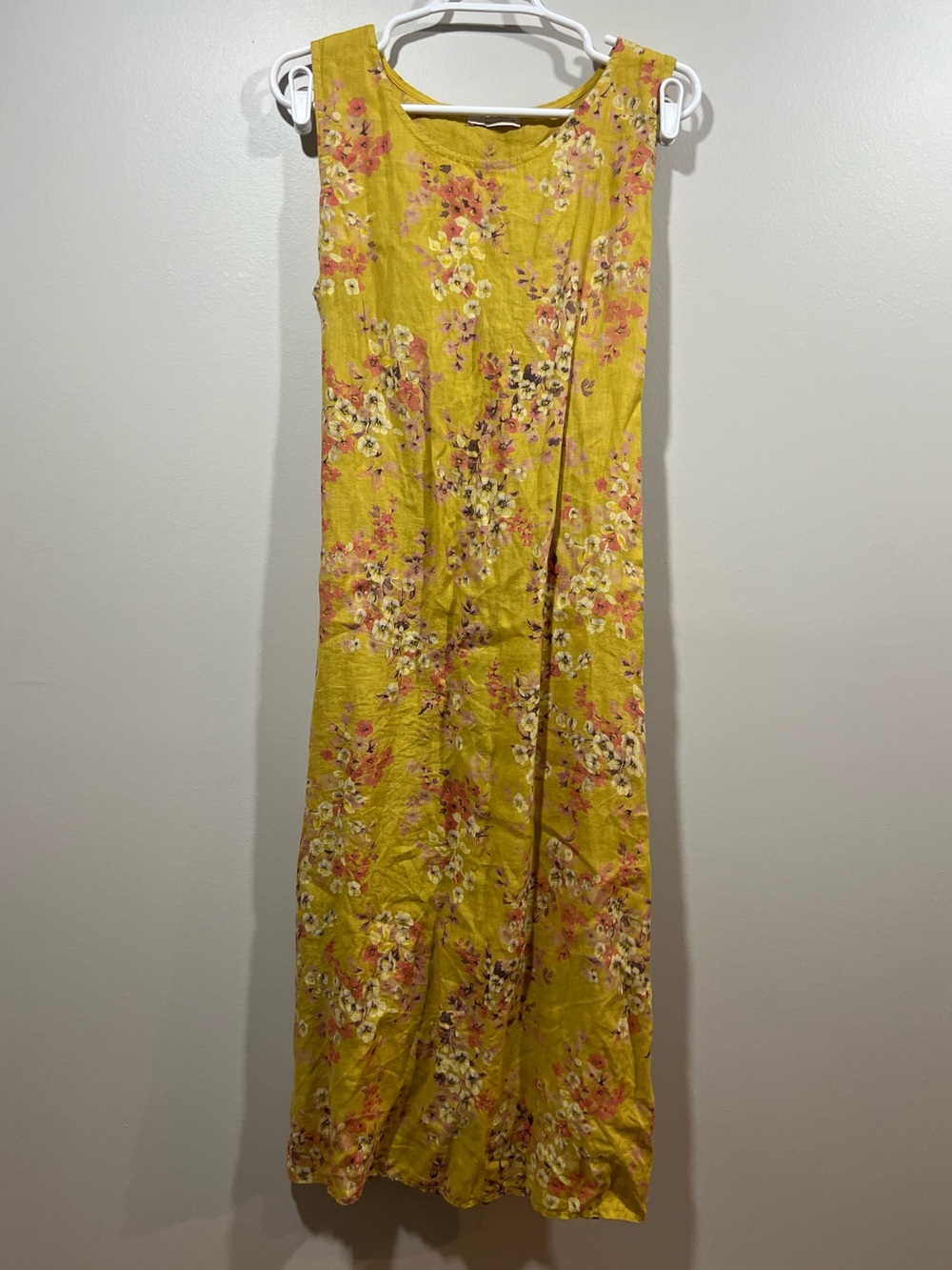Bellambra Sleeveless Floral Linen Maxi Dress in Mustard Yellow Medium